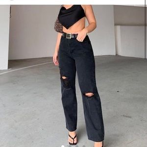 Princess Polly Freya high waisted black distressed mom jeans